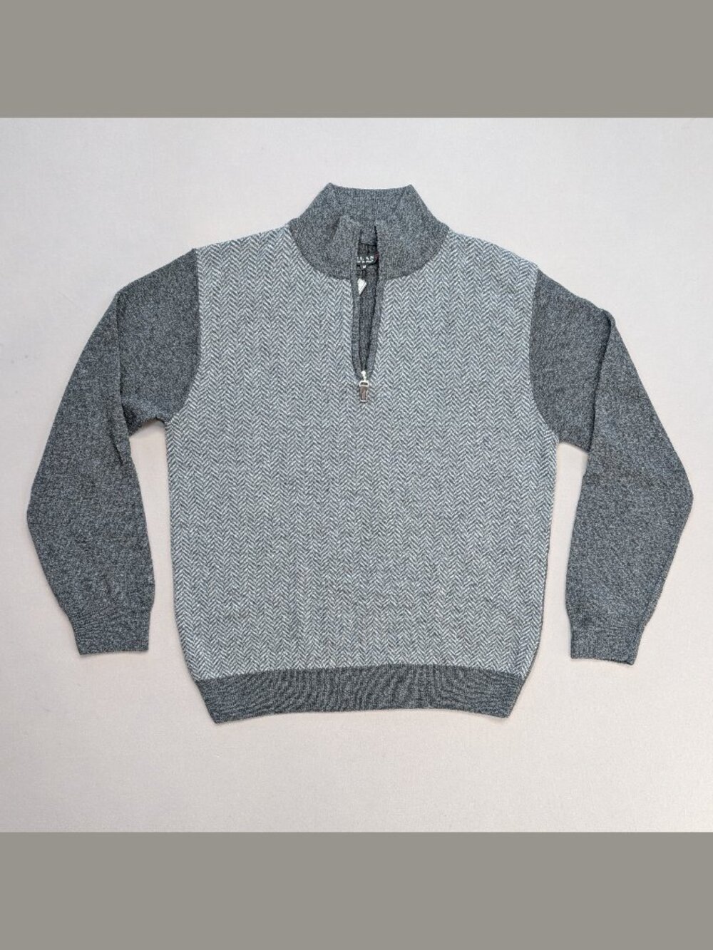 Iceland Made in Italy Wool Blend Quarter Zip Sweater Gray Herringbone NWT